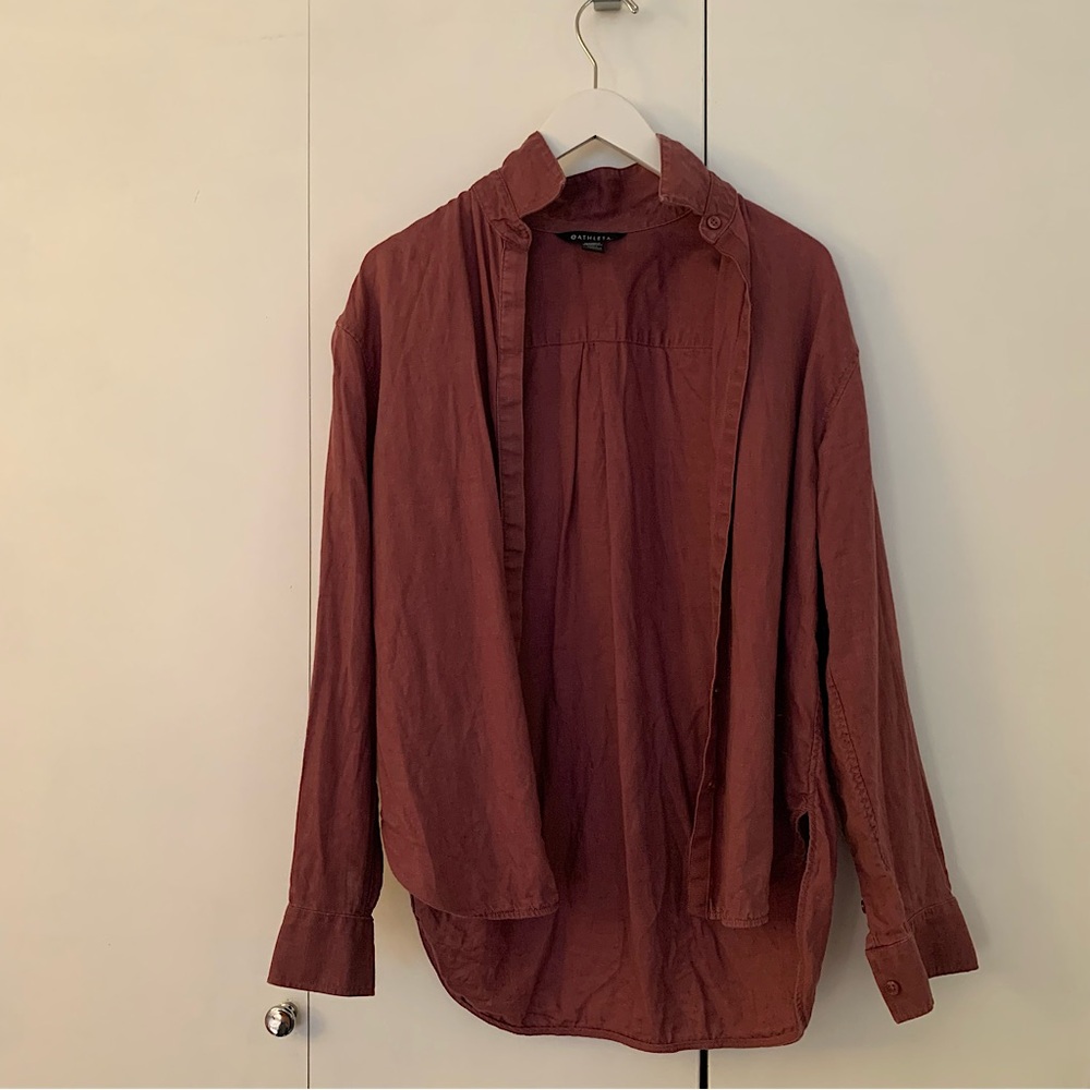 Athleta Playa Linen Shirt in Tawny Rose (S Petite)